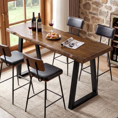63” Solid Wood Bar Table, Commercial Grade Counter Height Table with Metal Legs, Heavy Duty Long Pub Table for