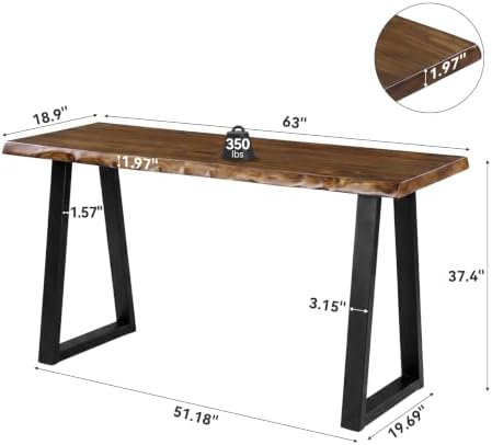 63” Solid Wood Bar Table, Commercial Grade Counter Height Table with Metal Legs, Heavy Duty Long Pub Table for, alternate