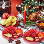 64 Pcs Christmas Plastic Serving Tray with Lid 10" Disposable Plate in Red, alternate view 4