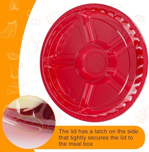 64 Pcs Christmas Plastic Serving Tray with Lid 10" Disposable Plate in Red, alternate view 5