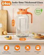 64oz (2quart) Mason Jar Pitcher, Glass Pitcher with Lid for Tea & Cold Brew in Orange, alternate view 2