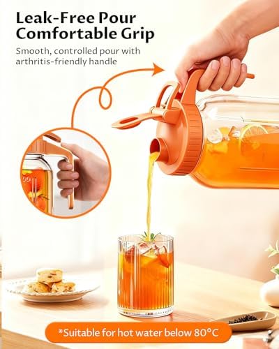 64oz (2quart) Mason Jar Pitcher, Glass Pitcher with Lid for Tea & Cold Brew in Orange, alternate view 4