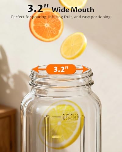 64oz (2quart) Mason Jar Pitcher, Glass Pitcher with Lid for Tea & Cold Brew in Orange, alternate view 5