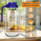64oz Glass Pitcher with Lid, 2 Quart Mason Jar Pitcher with Spout in Blue, alternate view 2
