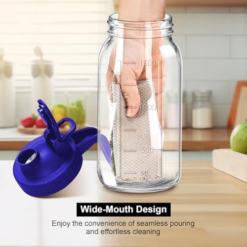 64oz Glass Pitcher with Lid, 2 Quart Mason Jar Pitcher with Spout in Blue, alternate view 5