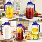 64oz Glass Pitcher with Lid, 2 Quart Mason Jar Pitcher with Spout in Blue, alternate view 7