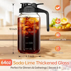 64oz Glass Pitcher with Lid & Spout - 2 Quart Mason Jars, Airtight & Leakproof Breastmilk Pitcher for Cold Brew, alternate