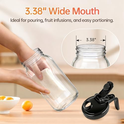 64oz Glass Pitcher with Lid & Spout - 2 Quart Mason Jars, Airtight & Leakproof Breastmilk Pitcher for Cold Brew, alternate