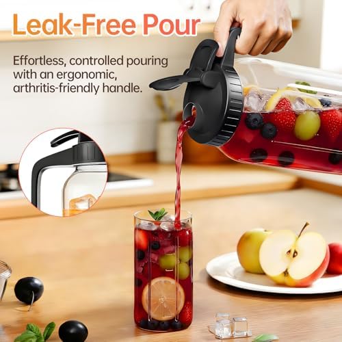 64oz Glass Pitcher with Lid & Spout - 2 Quart Mason Jars, Airtight & Leakproof Breastmilk Pitcher for Cold Brew, alternate