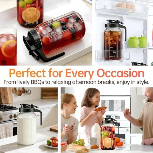 64oz Glass Pitcher with Lid & Spout - 2 Quart Mason Jars, Airtight & Leakproof Breastmilk Pitcher for Cold Brew, alternate