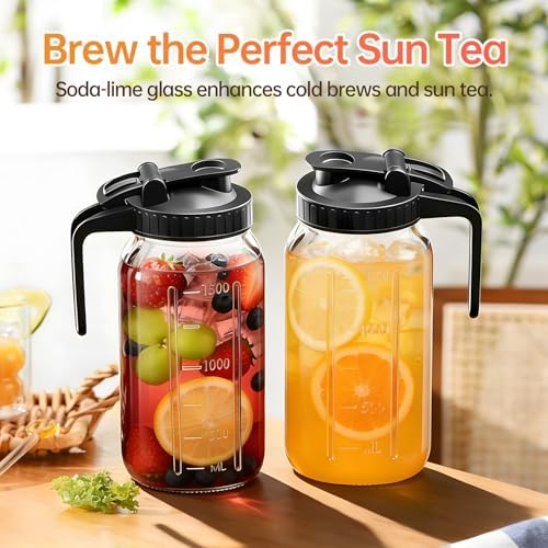 64oz Glass Pitcher with Lid & Spout - 2 Quart Mason Jars, Airtight & Leakproof Breastmilk Pitcher for Cold Brew, alternate