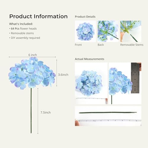 64Pcs Artificial Hydrangea Flowers, Blue Purple Silk Flowers, alternate view 3