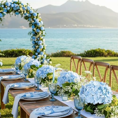 64Pcs Blue Hydrangea Artificial Flowers, Silk Hydrangeas Decor, alternate view 6