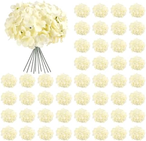 64Pcs Champagne Artificial Hydrangea Flowers, Silk Hydrangeas