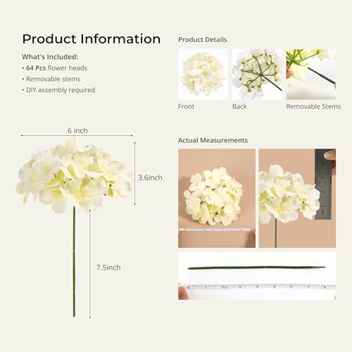 64Pcs Champagne Artificial Hydrangea Flowers, Silk Hydrangeas, alternate view 3