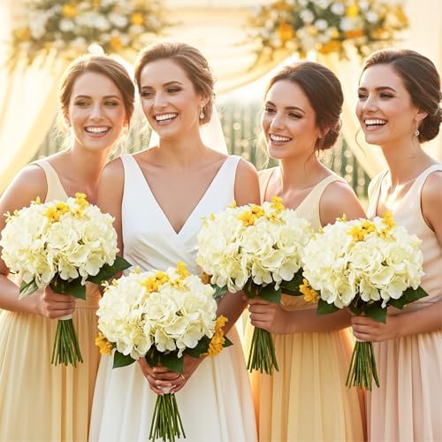 64Pcs Champagne Artificial Hydrangea Flowers, Silk Hydrangeas, alternate view 6