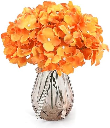 64Pcs Fall Hydrangea Artificial Flowers, Orange Faux Hydrangeas, alternate view 2