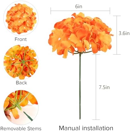64Pcs Fall Hydrangea Artificial Flowers, Orange Faux Hydrangeas, alternate view 3