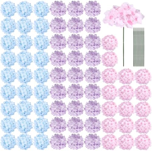 64Pcs Hydrangea Artificial Flowers Bulk, Faux Hydrangea Flowers