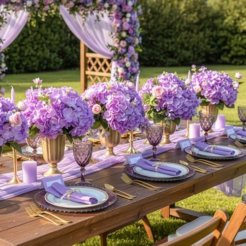 64Pcs Hydrangea Artificial Flowers, Purple Artificial Hydrangeas, alternate view 4