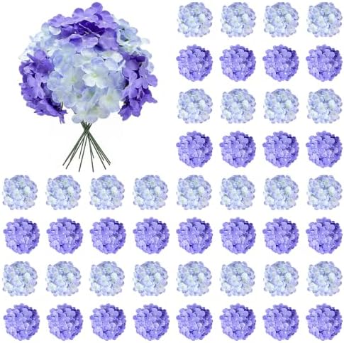 64Pcs Purple Hydrangea Artificial Flowers, Faux Hydrangea Flowers