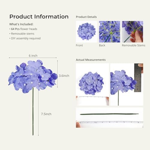 64Pcs Purple Hydrangea Artificial Flowers, Faux Hydrangea Flowers, alternate view 3