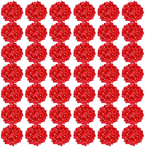64Pcs Red Hydrangea Artificial Flowers, Fake Hydrangea Flowers