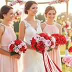 64Pcs Red Hydrangea Artificial Flowers, Fake Hydrangea Flowers, alternate view 2