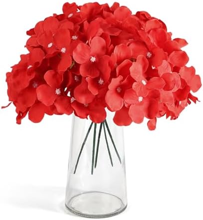 64Pcs Red Hydrangea Artificial Flowers, Fake Hydrangea Flowers, alternate view 3