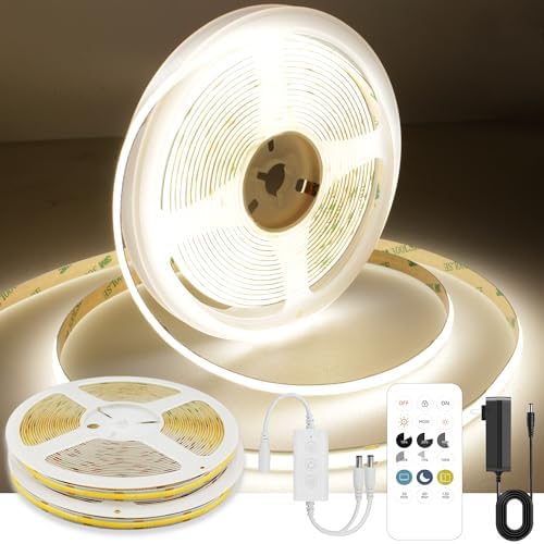 65.6ft COB LED Strip Light Natural White, High Bright LED Strips with 320LEDs, RF Remote and UL Power