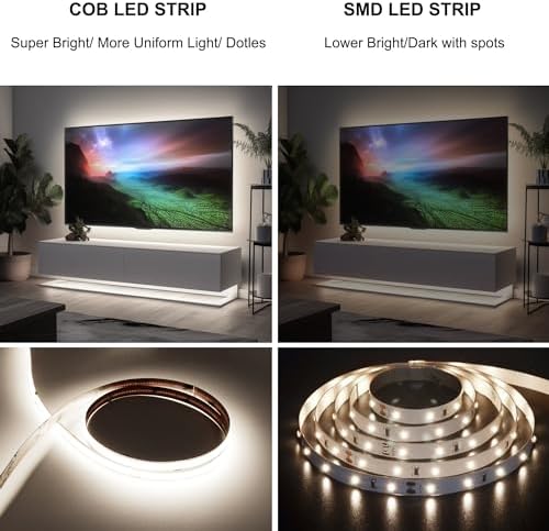 65.6ft COB LED Strip Light Natural White, High Bright LED Strips with 320LEDs, RF Remote and UL Power, alternate view 2