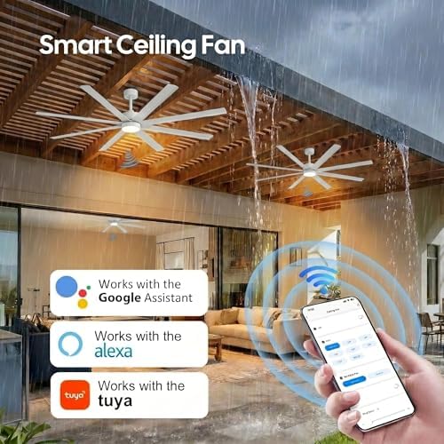 65 Inch Waterproof Outdoor Ceiling Fan with Light, All Weather Wet Rated in White, alternate view 3