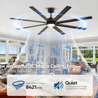 65 Inch Wet Rated Outdoor Ceiling Fan with Light, Waterproof Smart Fan in Black, alternate view 4