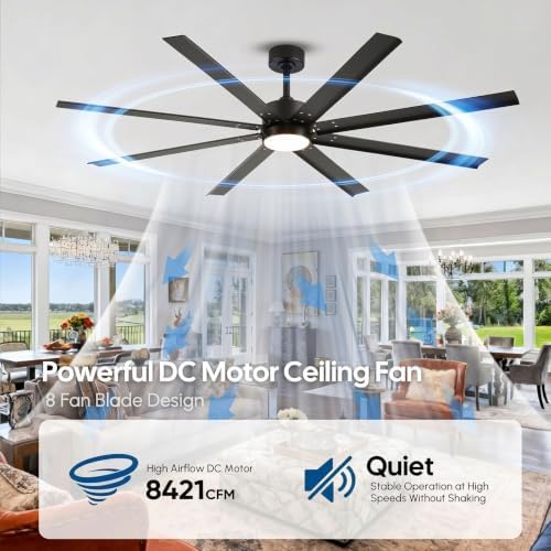 65 Inch Wet Rated Outdoor Ceiling Fan with Light, Waterproof Smart Fan in Black, alternate view 4