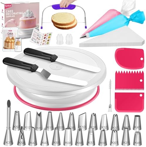 65 PCs Cake Decorating Kit with Cake Stand, Cake Baking Supplies in Rose Pink