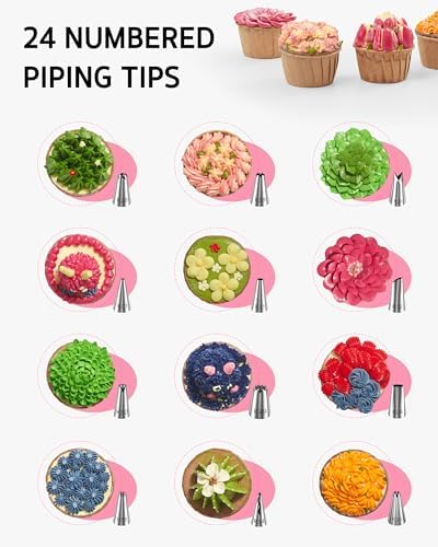 65 PCs Cake Decorating Kit with Cake Stand, Cake Baking Supplies in Rose Pink, alternate view 5