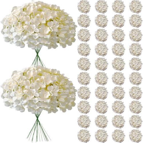 65Pcs Champagne Hydrangea Artificial Flowers Bulk, Realistic Silk Fake Flowers with Stems, Faux Hydrangea