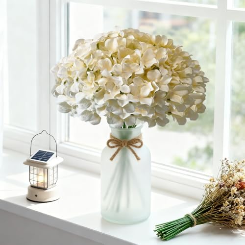 65Pcs Champagne Hydrangea Artificial Flowers Bulk, Realistic Silk Fake Flowers with Stems, Faux Hydrangea, alternate view 2