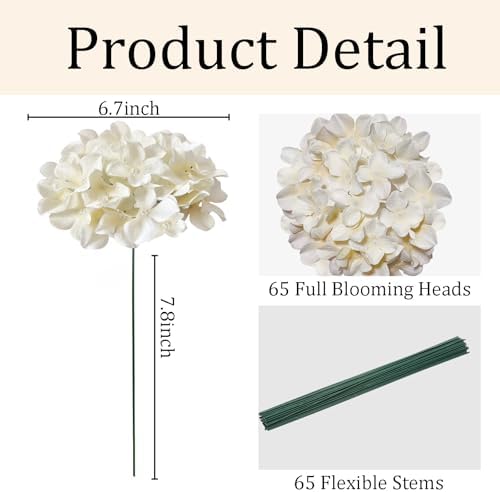 65Pcs Champagne Hydrangea Artificial Flowers Bulk, Realistic Silk Fake Flowers with Stems, Faux Hydrangea, alternate view 3