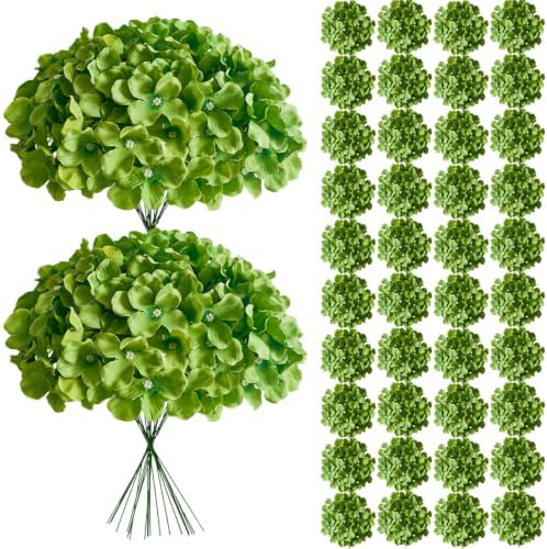 65Pcs Deep Green Hydrangea Artificial Flowers Bulk in Deep Green