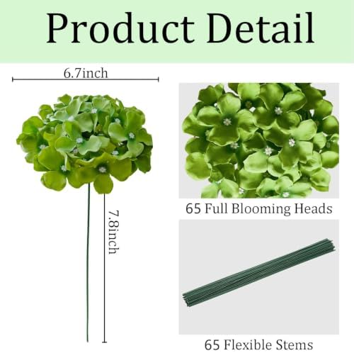 65Pcs Deep Green Hydrangea Artificial Flowers Bulk in Deep Green, alternate view 3