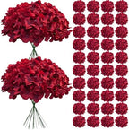 65Pcs Deep Red Hydrangea Artificial Flowers Bulk, Realistic Silk Fake Flowers with Stems, Faux Hydrangea Flowers