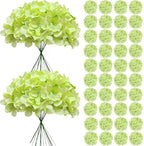 65Pcs Green Hydrangea Artificial Flowers Bulk, Realistic Silk Fake Flowers with Stems, Faux Hydrangea Flowers