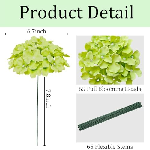 65Pcs Green Hydrangea Artificial Flowers Bulk, Realistic Silk Fake Flowers with Stems, Faux Hydrangea Flowers, alternate view