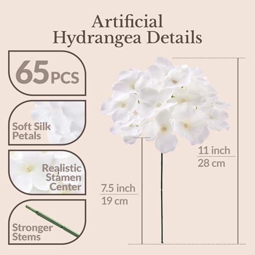 65PCS Hydrangea Artificial Flowers with Stronger Bendable Stems, Premium Silk Faux Hydrangea Flowers Bulk for, alternate view