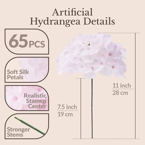 65PCS Hydrangea Artificial Flowers with Stronger Bendable Stems, Premium Silk Faux Hydrangea Flowers Bulk for, alternate view