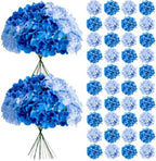 65Pcs Mixed Blue Hydrangea Artificial Flowers Bulk, Realistic Silk Fake Flowers with Stems, Faux Hydrangea