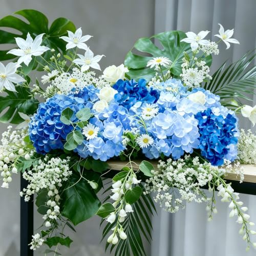 65Pcs Mixed Blue Hydrangea Artificial Flowers Bulk, Realistic Silk Fake Flowers with Stems, Faux Hydrangea, alternate view 2