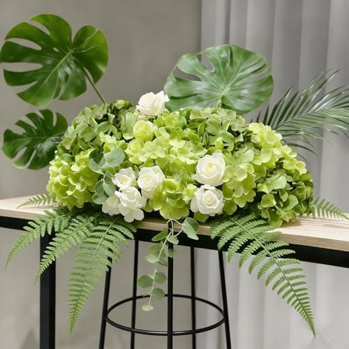 65Pcs Mixed Green Hydrangea Artificial Flowers Bulk, Realistic Silk Fake Flowers with Stems, Faux Hydrangea, alternate view 2