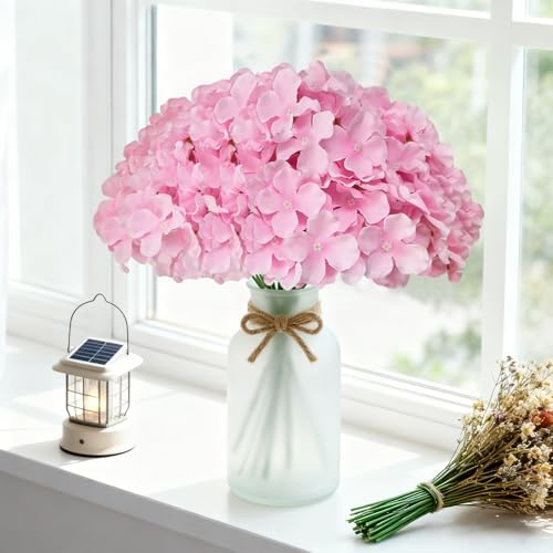 65Pcs Pink Hydrangea Artificial Flowers Bulk, Realistic Silk Fake Flowers with Stems, Faux Hydrangea Flowers for, alternate